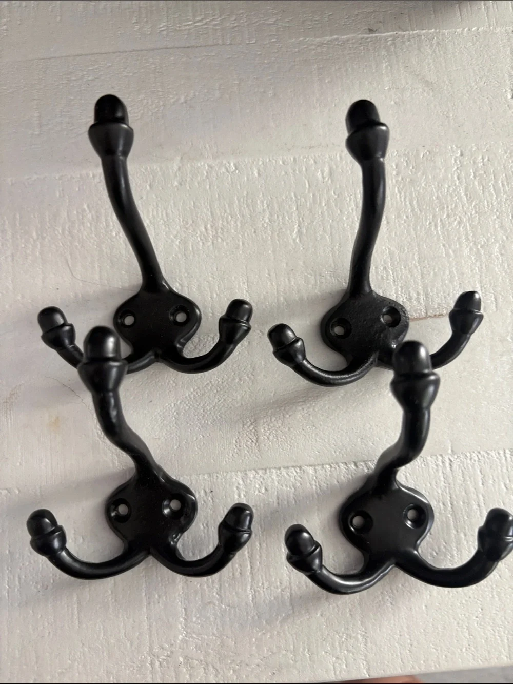 Black Double-Prong Wall Hook Set 4 - Classic Coat & Hat Hooks